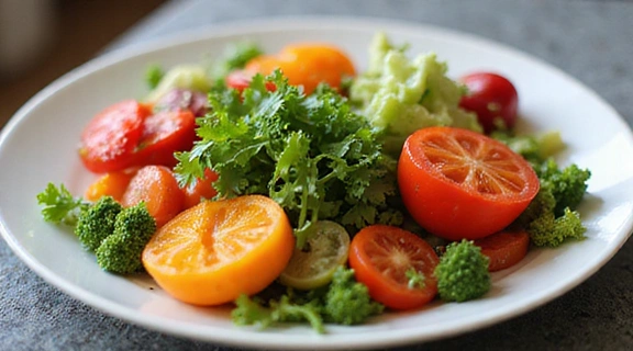 Imagen de un plato colorido de verduras frescas