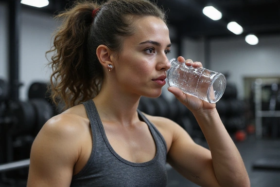 Atleta energizado bebiendo agua después de entrenar