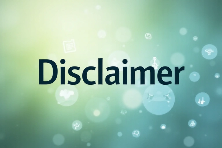 Disclaimer sign with abstract background, emphasizing health and legal aspects.
