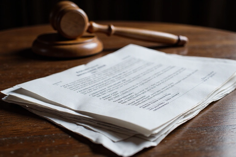 Legal documents and a gavel on a wooden desk, symbolizing terms and conditions enforcement.